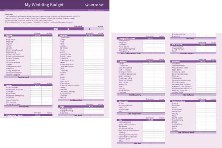 Les meilleurs modèles de budget Excel 11 Modèle de budget de mariage dans Excel.