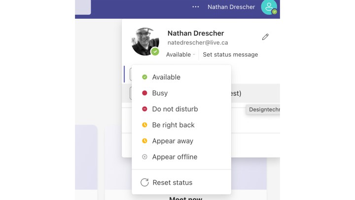 Comment garder Microsoft Teams actif 3 Le menu de présence des utilisateurs dans Teams