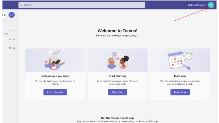 Comment garder Microsoft Teams actif 4 MS Teams avec une flèche rouge pointant vers la photo de profil