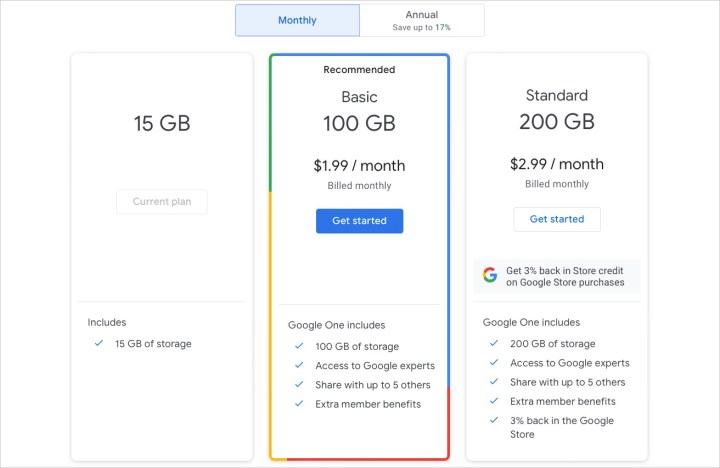 Plans Google One.