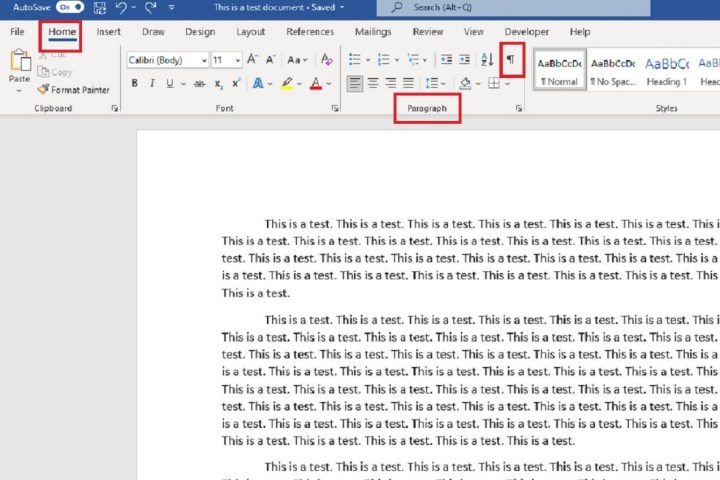 comment supprimer une coupure de page dans word ms onglet accueil section paragraphe bouton afficher masquer capture d'écran