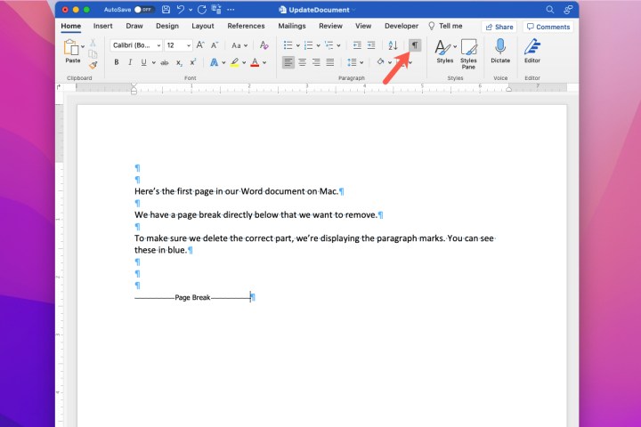 comment supprimer une coupure de page dans word mac afficher les marques de paragraphe