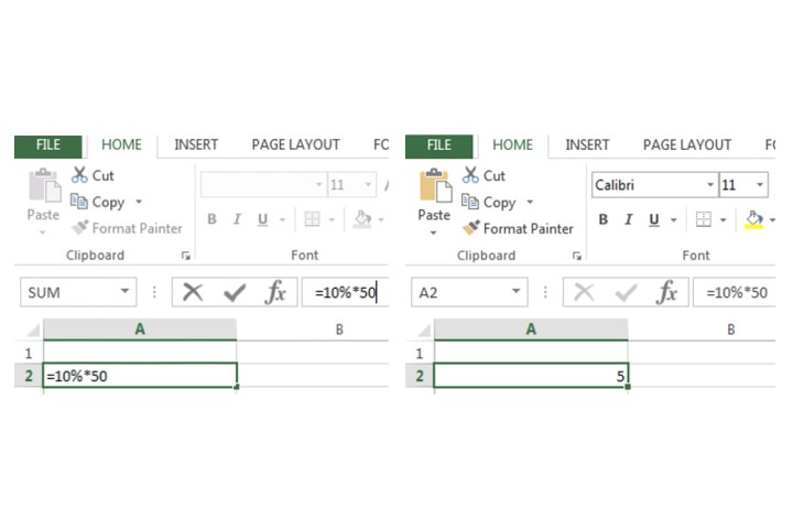 Saisie de la formule pour trouver un pourcentage spécifique d'un nombre dans Excel.