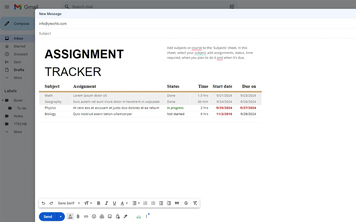 Comment insérer un tableau dans Gmail