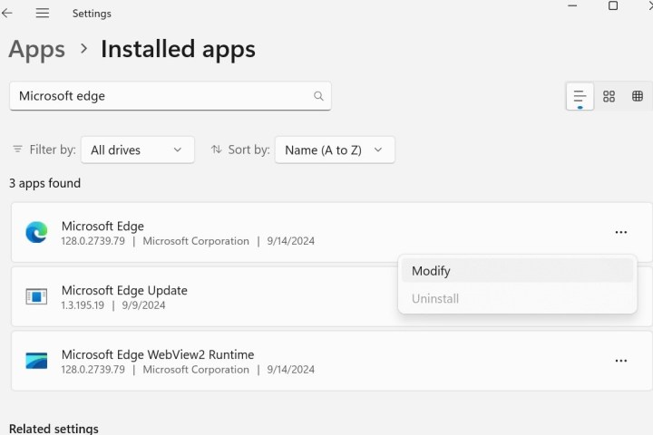 Comment installer et désinstaller Microsoft Edge 6 Microsoft Edge uninstall grayed out in Windows settings.