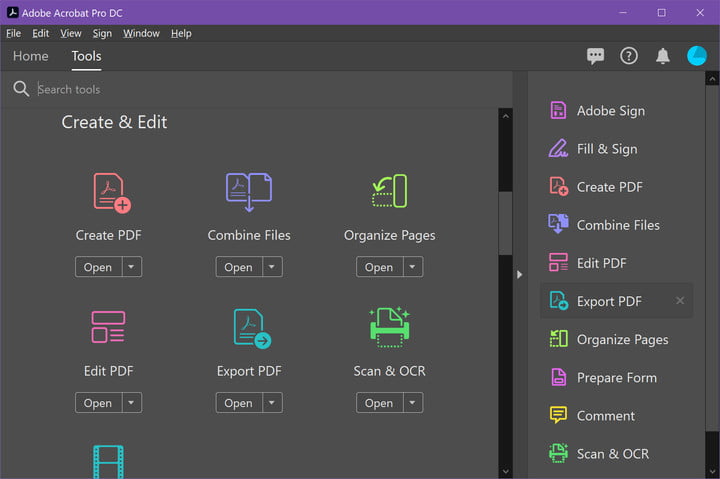 Comment convertir un PDF en document Word 3 The tools panel in Adobe Acrobat Pro DC