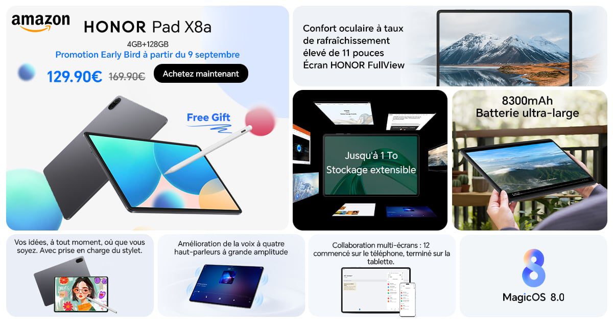 Alerte Bon Plan, la tablette Honor Pad X8a chute déjà sous les 130 € ! 5 Honor Pad X8a Tablette 4go 128go