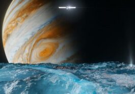 NASA | Une illustration de la navette spatiale Europa Clipper survolant la surface de la lune de Jupiter, Europa