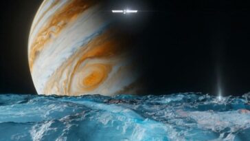 NASA | Une illustration de la navette spatiale Europa Clipper survolant la surface de la lune de Jupiter, Europa