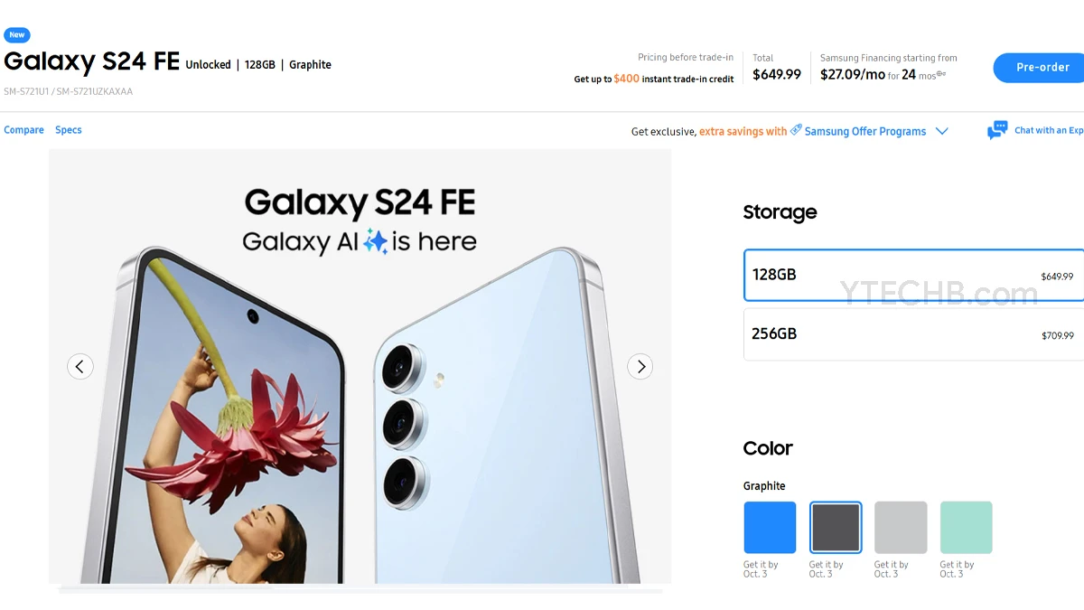 Samsung révèle accidentellement les prix officiels de la Galaxy Tab S10+ et de la S24 FE 2 fuite de prix samsung galaxy s24 fe