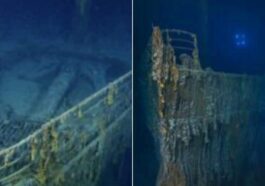 RMS TITANIC INC. | À gauche l'épave du Titanic en 2010, à droite l'épave telle qu'elle apparaît aujourd'hui