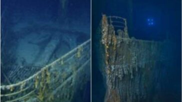 Un morceau du Titanic a disparu : de nouvelles images révèlent ce qui se passe avec l'épave 24 RMS TITANIC INC. | À gauche l'épave du Titanic en 2010, à droite l'épave telle qu'elle apparaît aujourd'hui