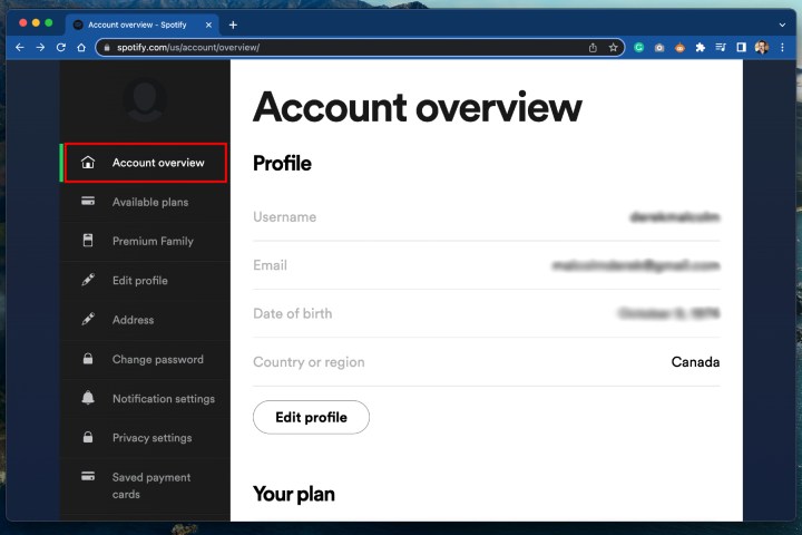 Comment annuler Spotify Premium – Page d’aperçu du compte.