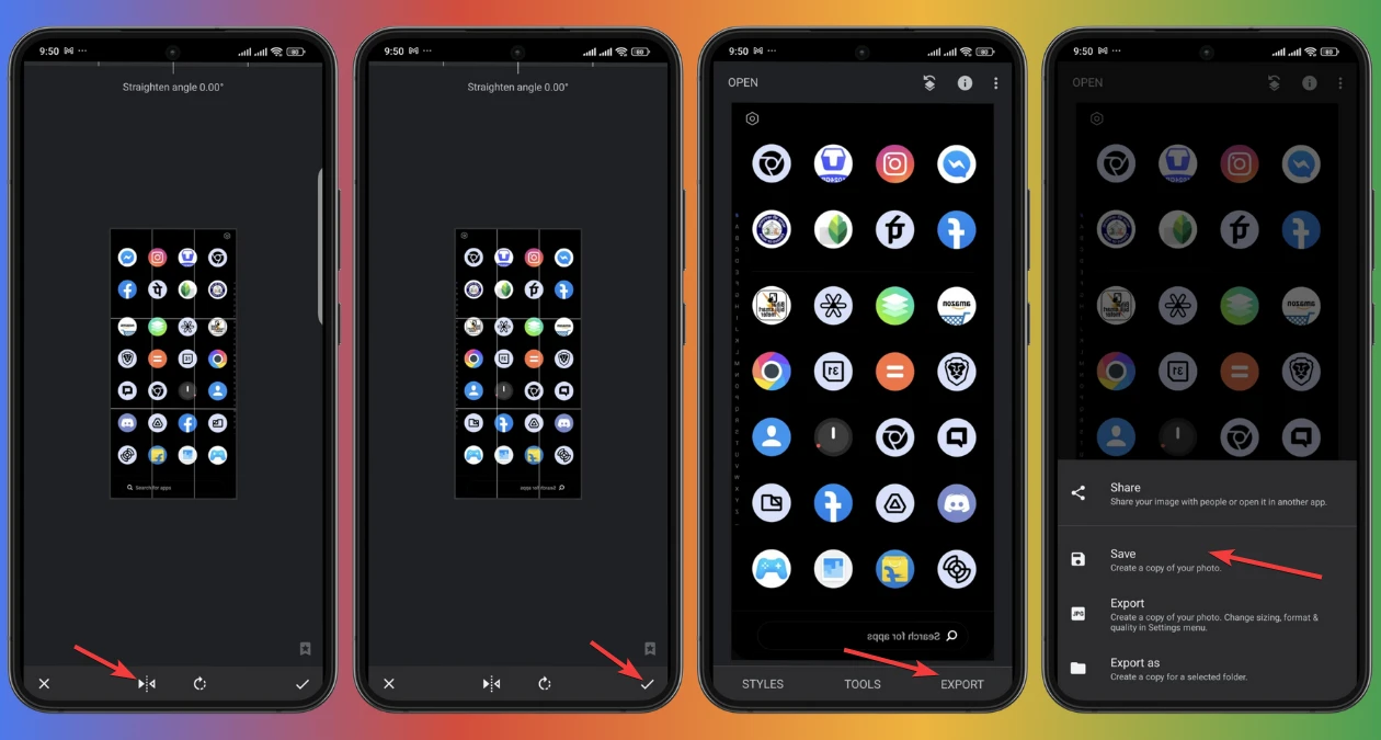 Comment pouvez-vous retourner ou inverser une image dans Google Photos 6 Retourner ou dupliquer une image dans Snapseed horizontalement (1)