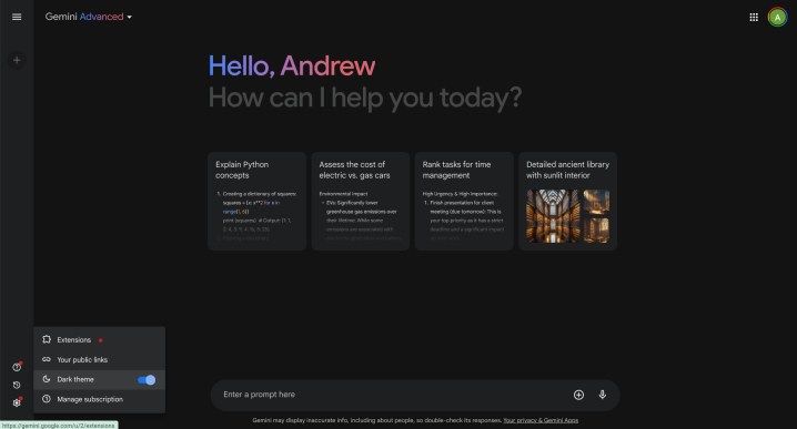 Google Gemini Avancé : ce que c'est et comment l'utiliser 4 Gemini Advanced, Settings menu