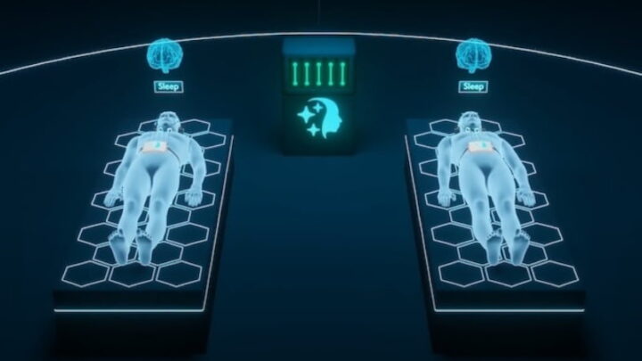 Pour la première fois, deux personnes ont réussi à communiquer dans un rêve 4 Capture d'écran de la vidéo sur l'expérience. Deux animations de personnes allongées, dormant, avec un serveur entre elles