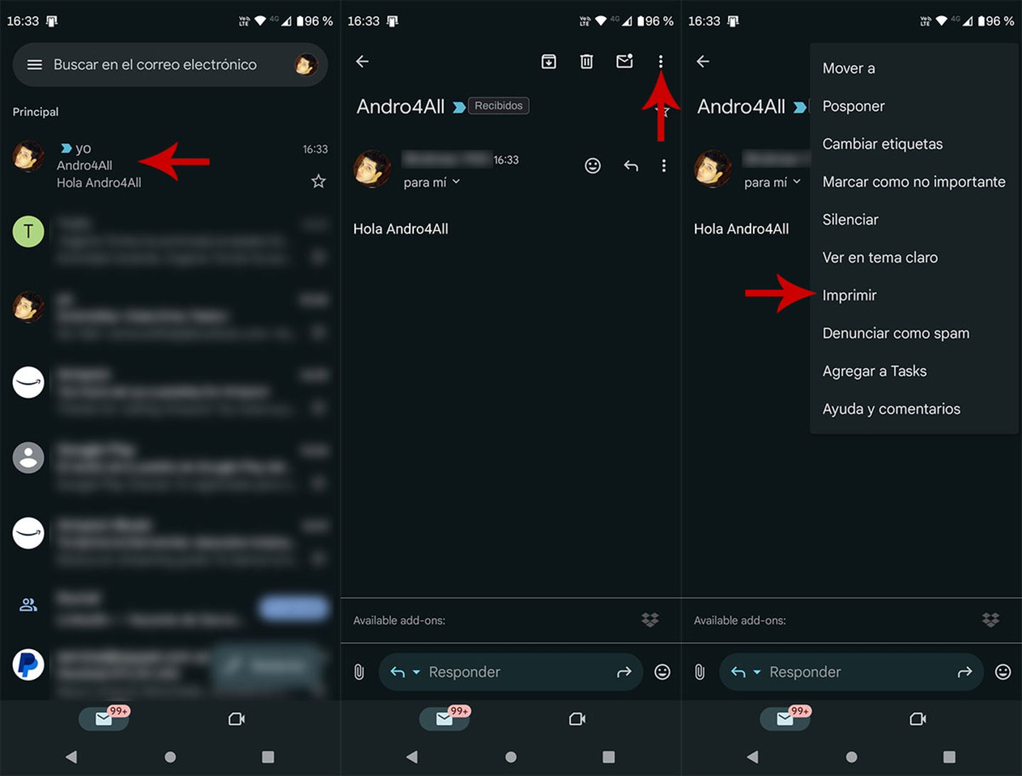 Imprimer courriel depuis le mobile