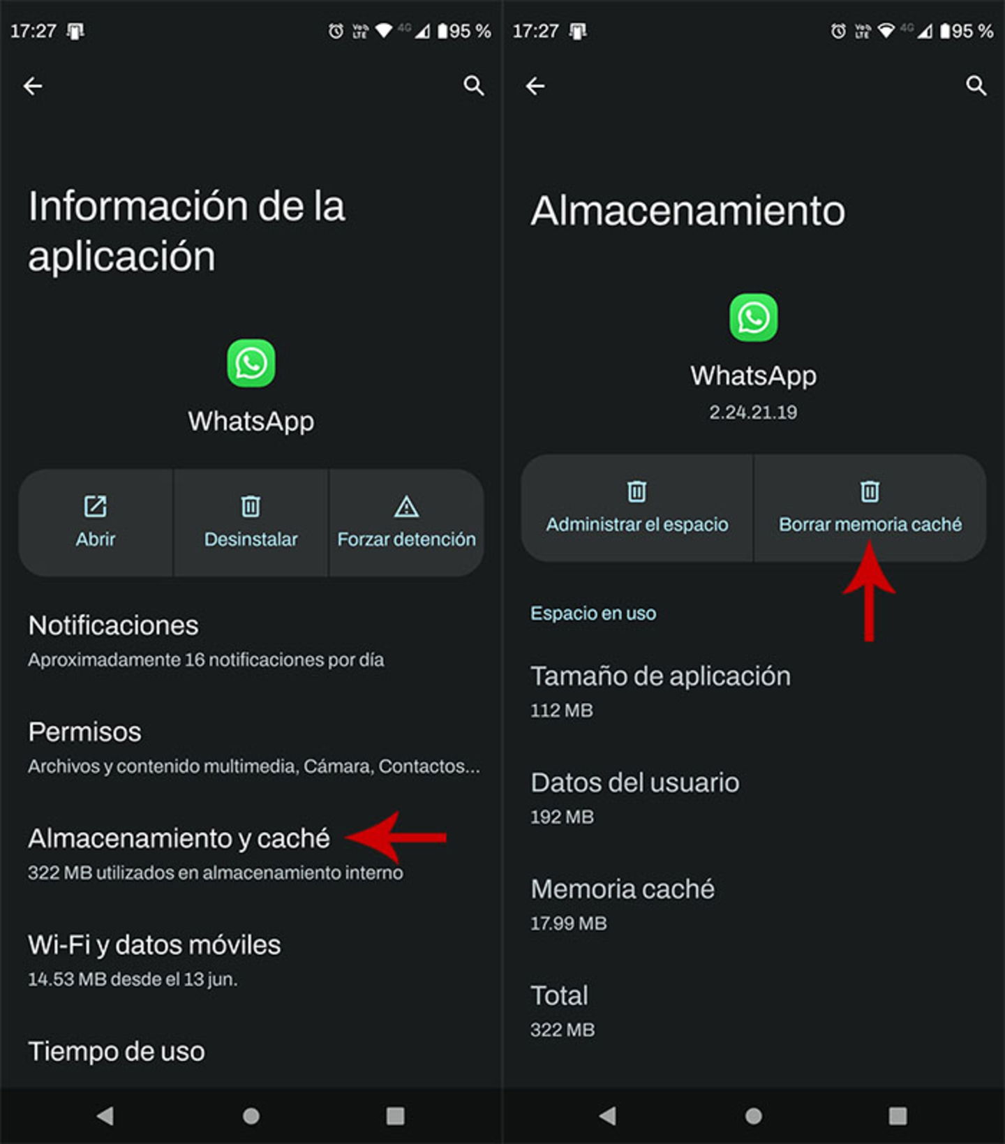 Les audios de WhatsApp ne s'écoutent pas dans le haut-parleur : comment résoudre le problème 7 Vider le cache de WhatsApp sur Android