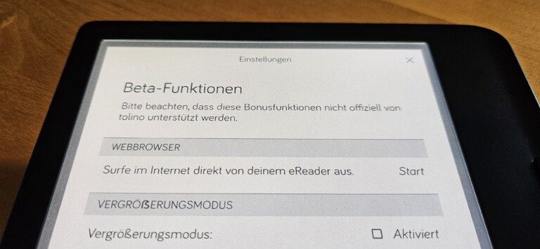 Comment utiliser l'Onleihe sur votre Tolino pour maximiser votre expérience de lecture 3 En fonction du modèle Tolino, tu trouveras le navigateur dans les fonctions Beta. (Photo: Sven Wernicke)