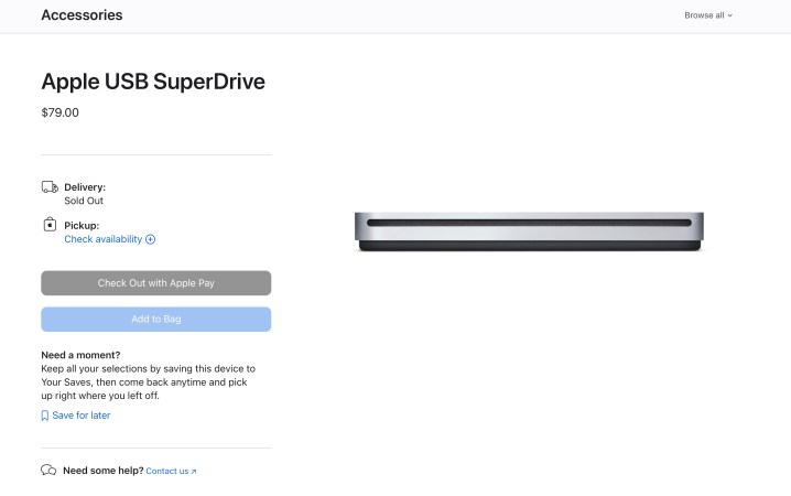 Apple pourrait avoir mis fin à ce produit Mac vieux de 16 ans 2 Sold out Apple SuperDrive screenshot.