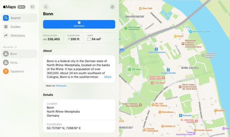 Cartes Apple sur le Web : 5 fonctionnalités qui surpassent Google Maps 2 Apple Cartes Informations Ville sur navigateur