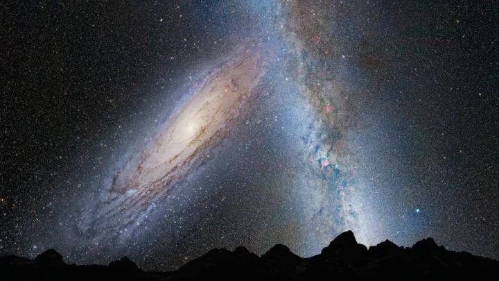 La fusion entre notre Galaxie, la Voie lactée, et la voisine Andromède est-elle déjà en cours ? 2 Illustration de la fusion entre la galaxie Voie lactée et Andromède