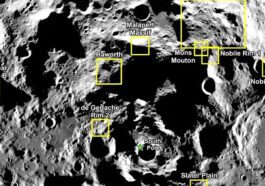 Les sites possibles pour le débarquement des astronautes de la mission Artemis 3 de la NASA | Dans les encadrés jaunes, les neuf régions identifiées, à l'intérieur desquelles se trouvent plusieurs sites potentiels pour le premier atterrissage lunaire après plus de 50 ans depuis la fin du programme Apollo / Crédit : NASA
