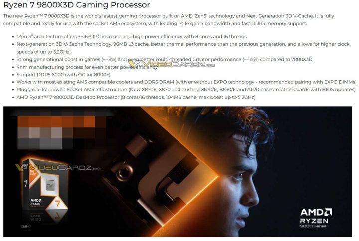 AMD Ryzen 7 9800X3D : un nouvel espoir ou une déception pour les gamers ? 2 Texte marketing AMD pour le Ryzen 7 9800X3D.