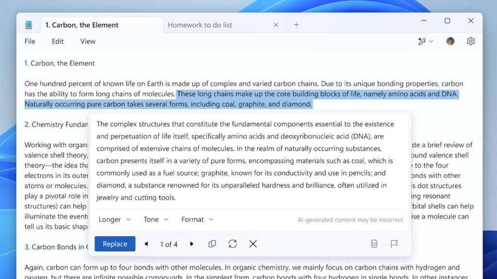 Microsoft a intégré l'IA dans le Bloc-notes de Windows 11, et ce n'est que le début 3 Windows 11 Bloco de notas IA Microsoft