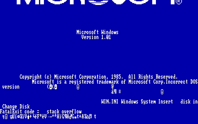 Écran de plantage pour Windows 1.01.