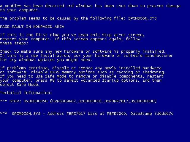 Le Blue Screen of Death dans Windows XP.
