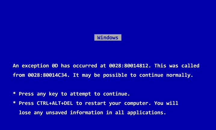 Erreur d'écran bleu dans Windows 95.