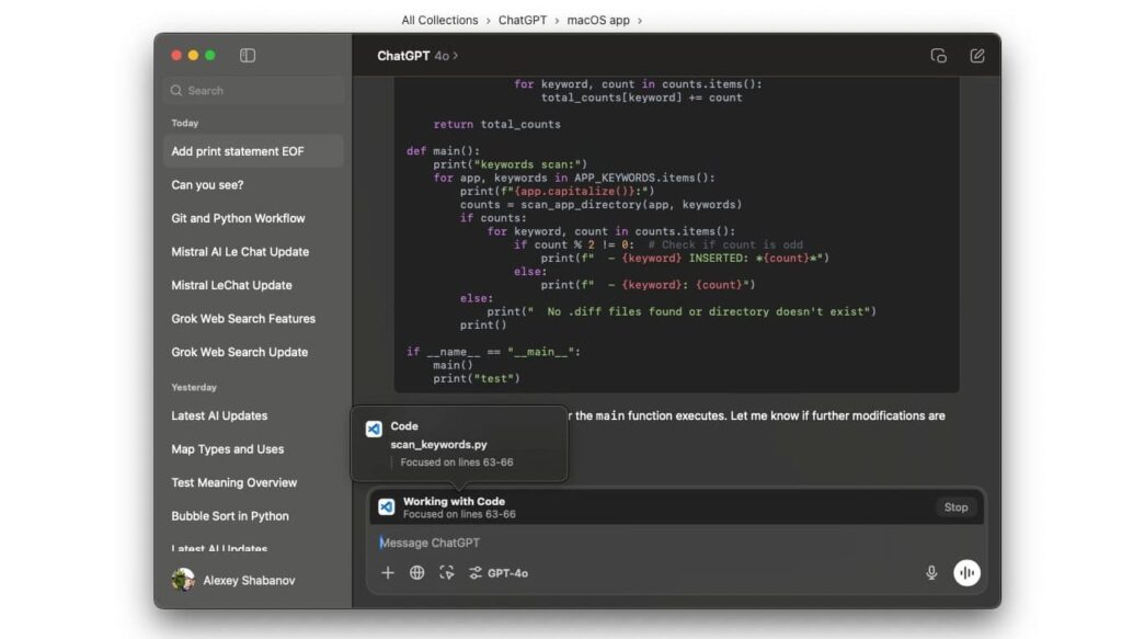 ChatGPT peut désormais voir votre écran sur macOS et vous aider à coder 3 ChatGPT macOS programmer écran applications