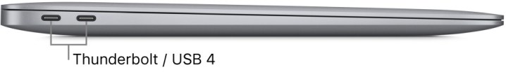 Vue latérale du MacBook Air M1 d'Apple 2020.