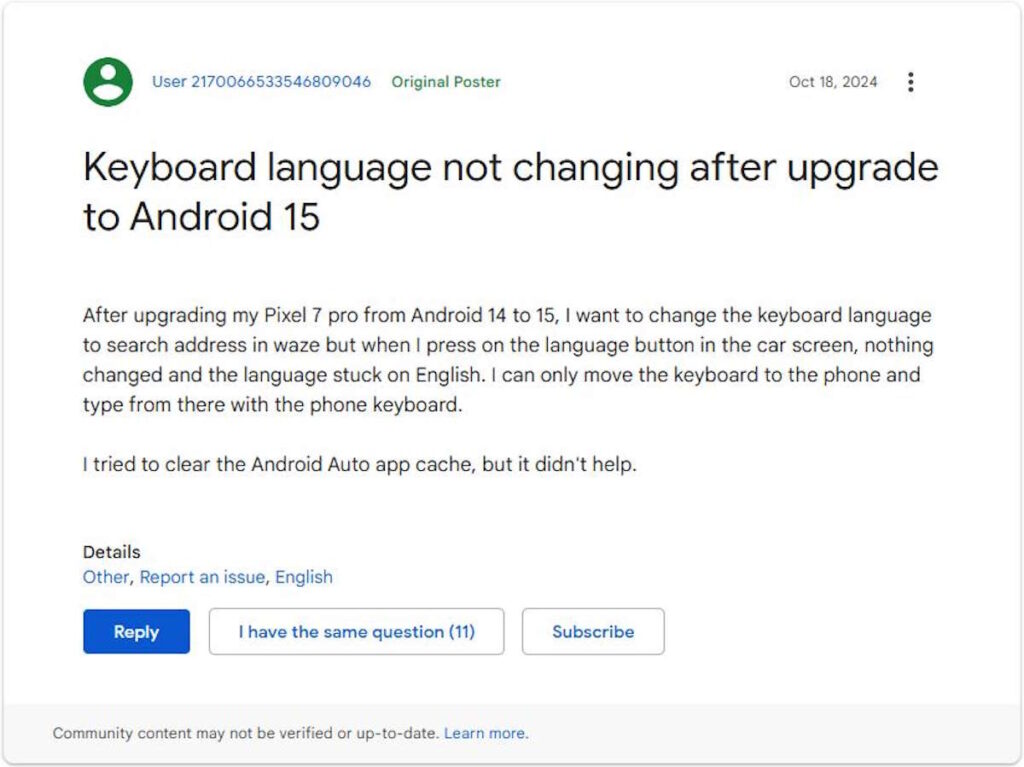 Android Auto rencontre des problèmes sur Android 15 : témoignages d'utilisateurs sur des soucis de langage 3 Android auto idioma Android 15 problema