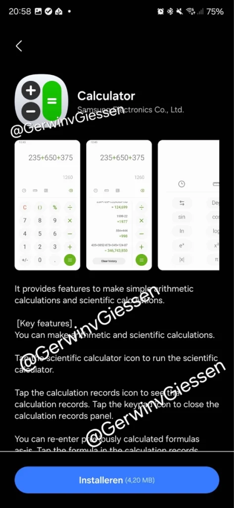 Application calculatrice One UI 7