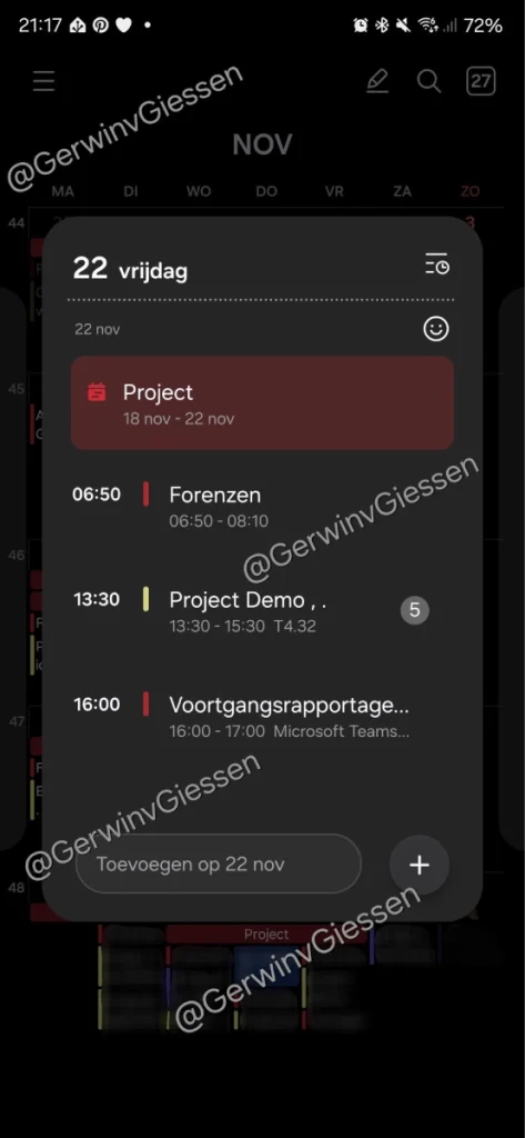 Application calendrier One UI 7