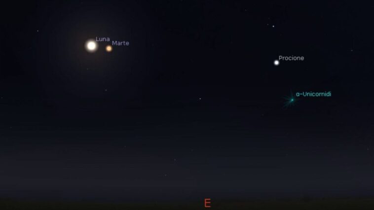 Ce soir, un baiser éblouissant entre la Lune et Mars : à quelle heure l'observer et comment reconnaître la Planète Rouge 1 Simulazione della congiunzione astrale tra Luna e Marte del 20 novembre 2024. Credit: Stellarium
