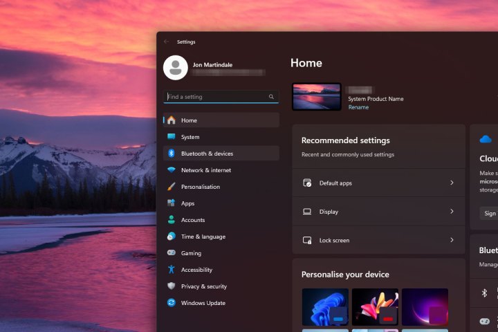Menu des paramètres Windows 11.