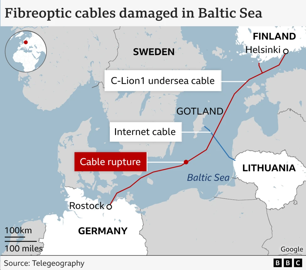Deux câbles sous-marins en mer Baltique endommagés dans un sabotage suspect 2 Deux cables sous marins en mer Baltique endommages dans un sabotage