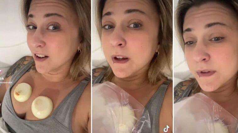 Essaye ce remède insolite contre la toux découvert sur TikTok, mais découvre qu'il a une masse à une glande thoracique 1 Amoreena Mcnally, 36 ans, tandis qu'elle promeut sur TikTok le remède des oignons crus qui aurait dû guérir une toux persistante. La femme a ensuite découvert qu'elle avait une masse au thymus, pour laquelle elle devra subir des tests supplémentaires / Photo Screen TikTok