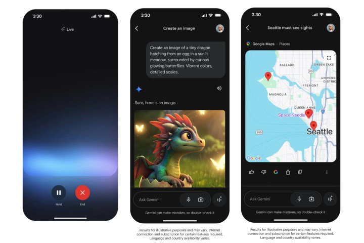 Google Gemini débarque sur iPhone en tant qu'application native 2 Les diapositives de l'application Gemini sur l'iPhone.