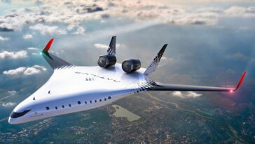 Il y a un nouvel avion commercial avec des ailes courbes qui veut battre la concurrence. Il vient tout droit du futur 28 Il y a un nouvel avion commercial avec des ailes courbes qui souhaite devancer la concurrence. Il vient tout droit du futur
