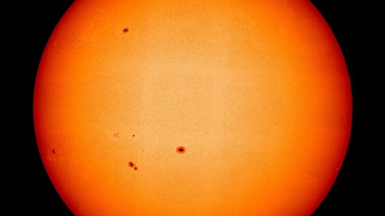 Le Soleil comme jamais vu auparavant dans les photos extraordinaires de la sonde Solar Orbiter 1 Image du Soleil en lumière visible : sur la photosphère, on voit les taches solaires / Crédit : ESA