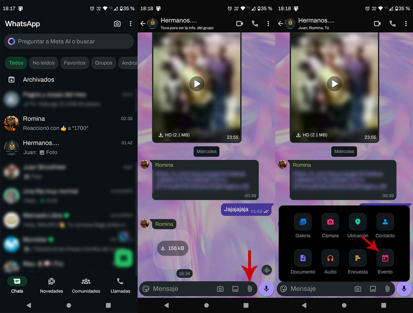 Comment programmer des appels sur WhatsApp étape par étape 4 Créer un événement dans un groupe WhatsApp
