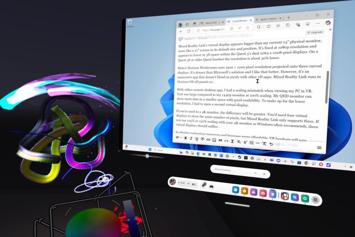 Les PC Windows sont maintenant compatibles avec le Quest 3, et j'ai testé ça pour vous ! 4 Mon Quest 3 peut afficher mon bureau Windows dans des applications immersives comme OpenBrush.