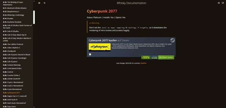 Comment jouer à tes jeux Windows sur Mac (Guide) 14 Game Support unter Whisky für macOS auf Apple Mac mit M-Prozessor - mit Cyberpunk 2077