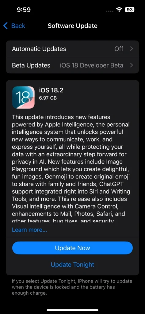 Apple dévoile iOS 18.2 RC2 avant sa sortie publique ! 2 Mise à jour iOS 18.2 RC2