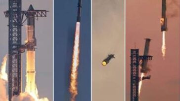 Pourquoi les explosions soniques du fusée la plus puissante jamais construite inquiètent les scientifiques 2 Da sinistra, le fasi di lancio, ascesa, caduta libera e cattura del razzo Super Heavy di Starship / Credit Space X