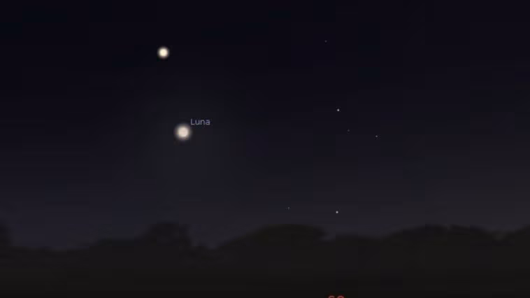 Quelle est cette magnifique gemme brillante qui éclaire aujourd'hui la courbure de la Lune ? 1 Simulazione della congiunzione astrale del 4 dicembre 2024. Credit: Stellarium